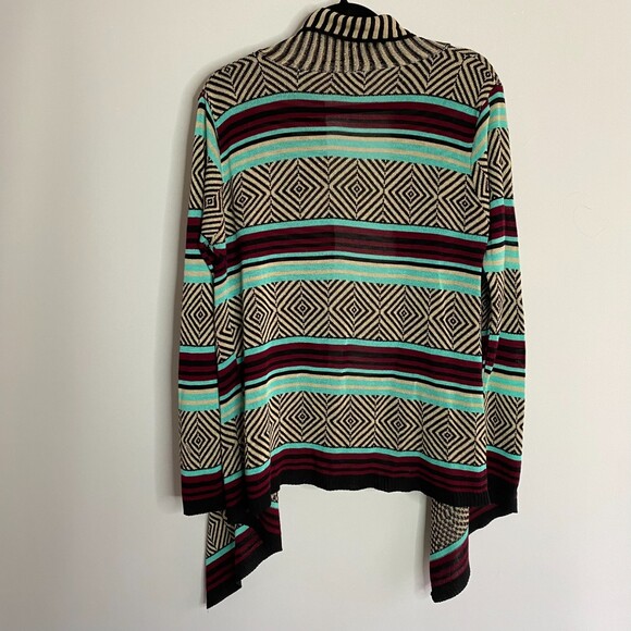 NY Say What? Knit Cardigan Open Front Retro Geometric Print Made in USA Size M - Picture 9 of 10